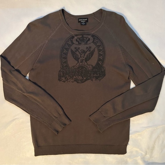 Guess Other - GUESS JEANS AUTHENTIC Brown Knit Lightweight Sweater Men’s S Logo Y2K